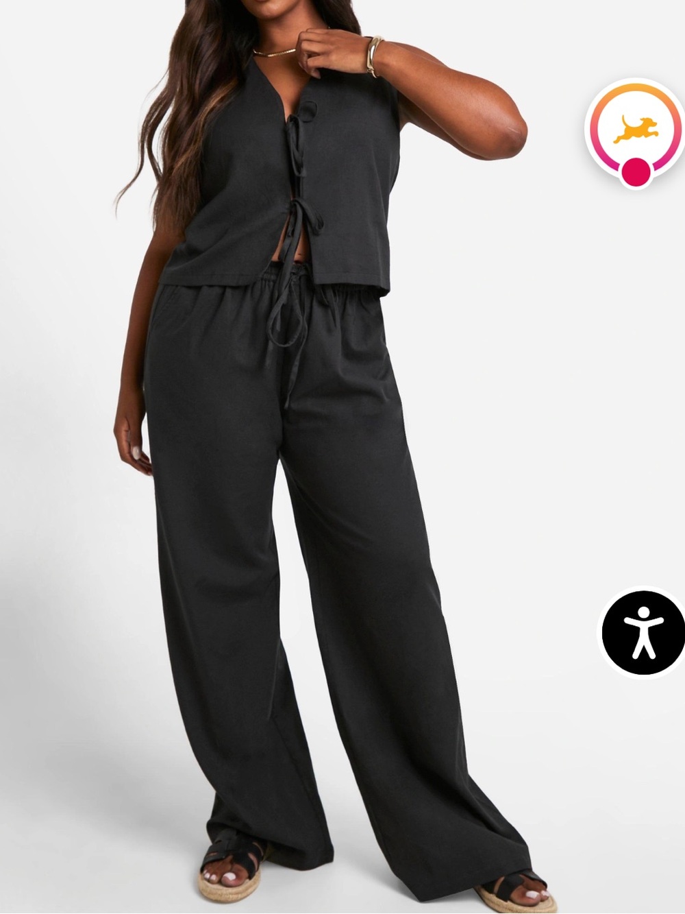 BOOHOO SET linen look tie front top and wide leg pants